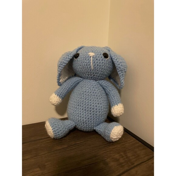 Handmade Amigurumi Blue Bunny Rabbit Plushie Stuffed Animal Crochet - Picture 1 of 3
